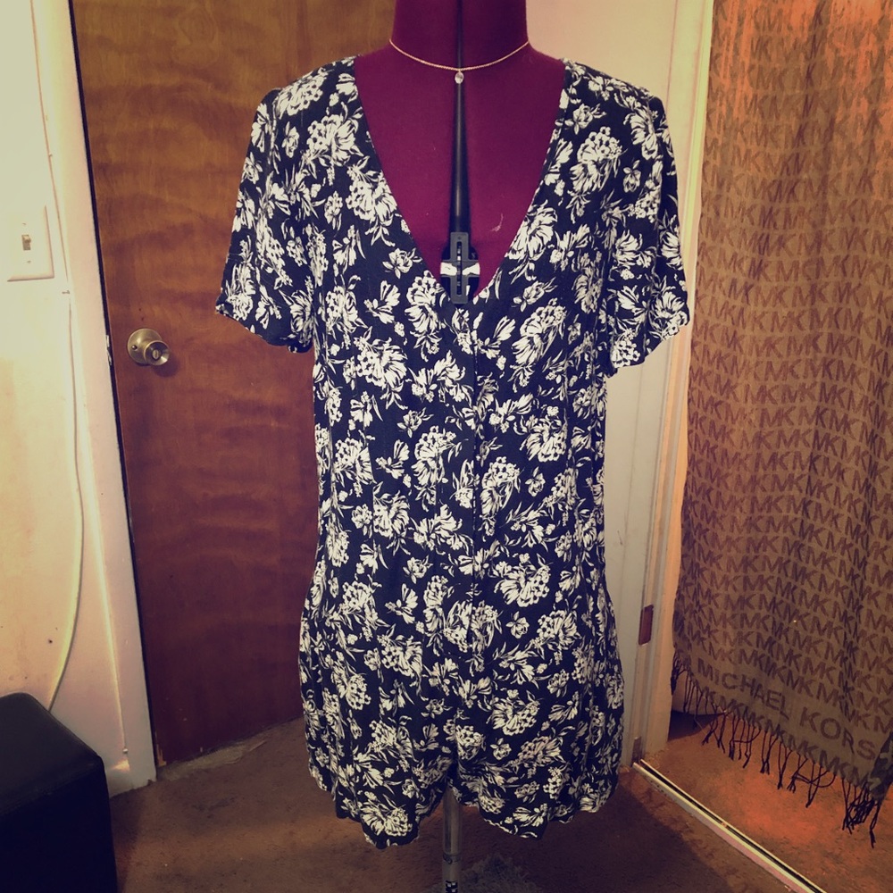 SOLD Black Vintage Flower Printed Romper